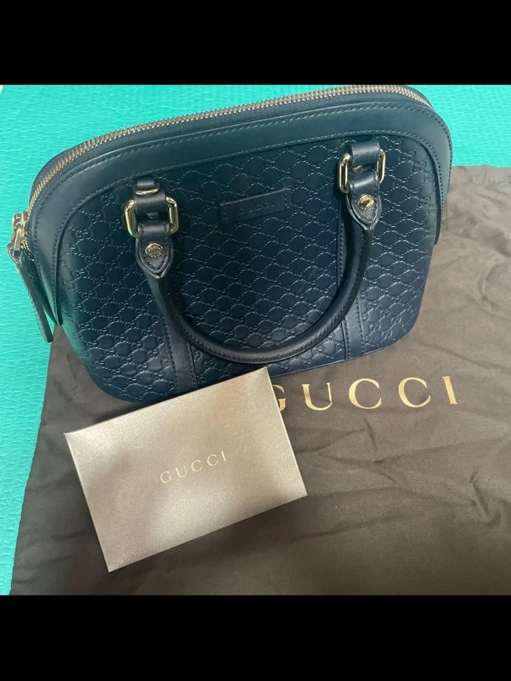 Gucci Navy Microguccissima Dome Satchel with Gold Hardware